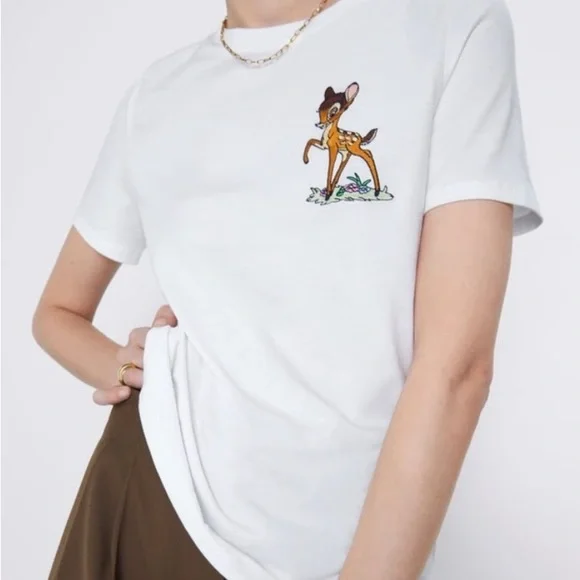 Zara Tops Zara Bambi Embroidered Disney Tee Shirt Poshmark